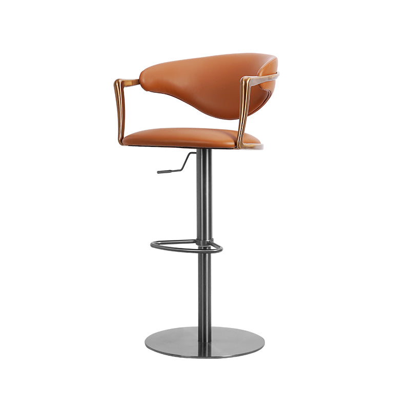 Heduedmobel store Meirou PU leather bar chair with plain-grain cowhide finish, modern design, and sturdy metal legs.