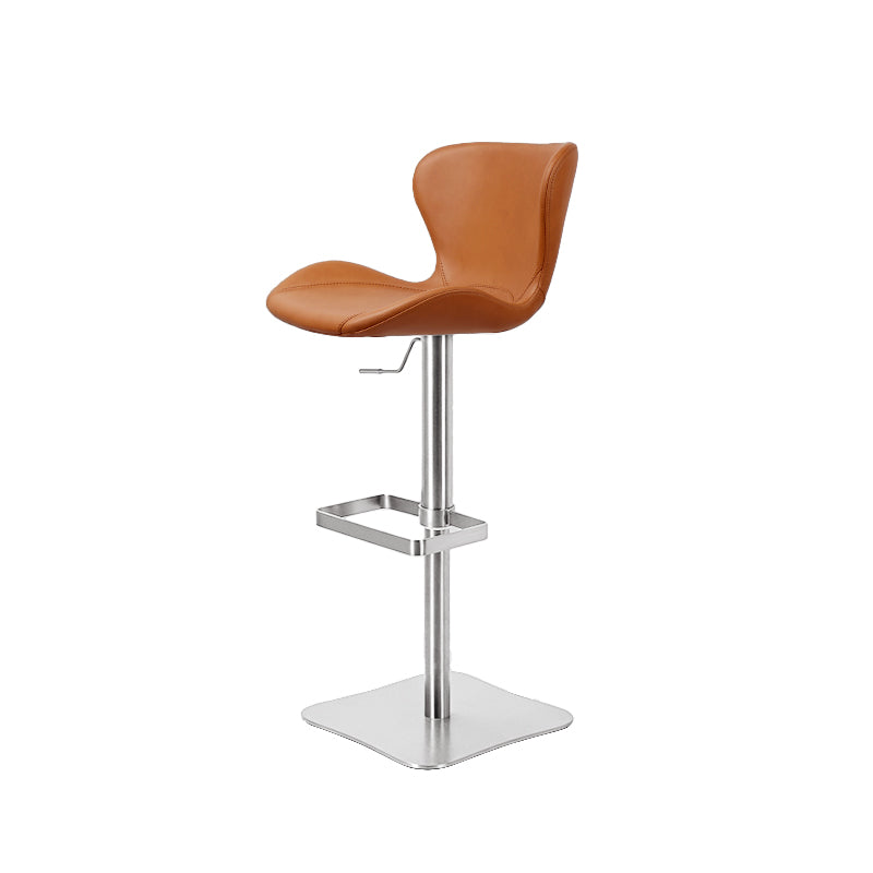 Embossed cowhide Heduedmobel bar chair with a sleek design, showcasing textured leather upholstery and modern metal legs.