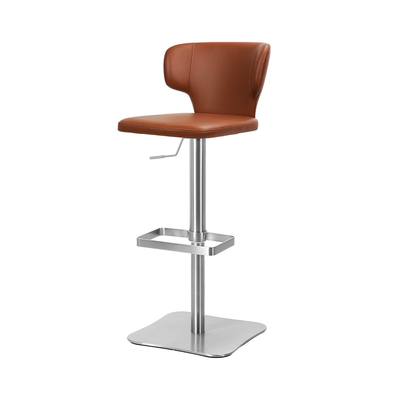 Plain-grain Cowhide HD-7567 bar chair by Heduedmobel store, featuring a sleek black leather seat and metal legs.