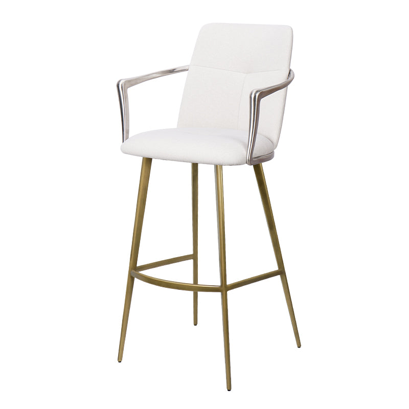 Bar chair with a cushioned seat and backrest, upholstered in Mohair and PU leather, featuring full grain leather accents.