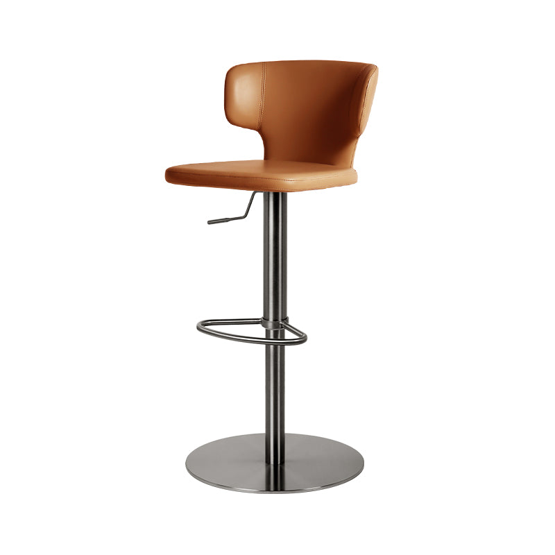 Plain-grain Cowhide HD-7556 bar chair by Heduedmobel store with sleek wooden legs and a cushioned leather seat.