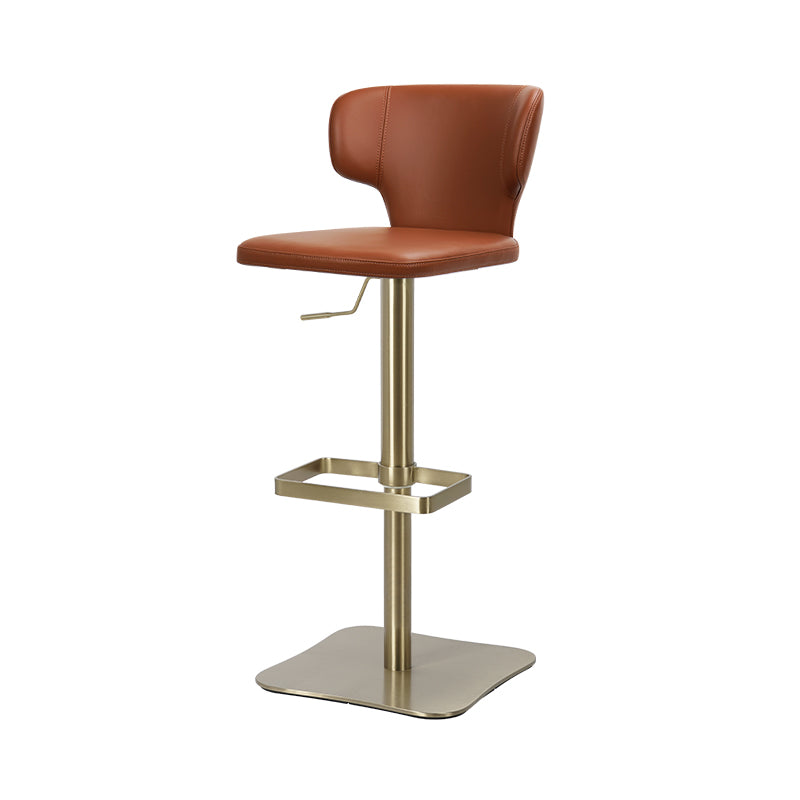 Plain-grain Cowhide HD-7567 Heduedmobel bar chair with sleek wooden legs and a cushioned seat, showcasing modern design.